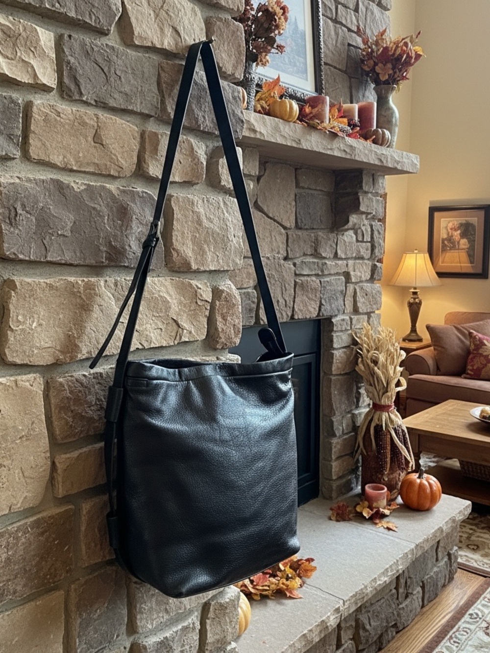 Italian Y2K Black Gucci Style Leather Bucket Crossbody Bag